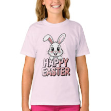 Rosa T-Shirt Frohe Ostern Weißes Kaninchen