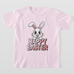 Rosa T-Shirt Frohe Ostern Weißes Kaninchen