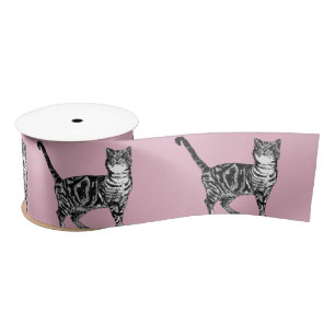 Rosa Tabby Katze niedlich Satin Ribbon Satinband