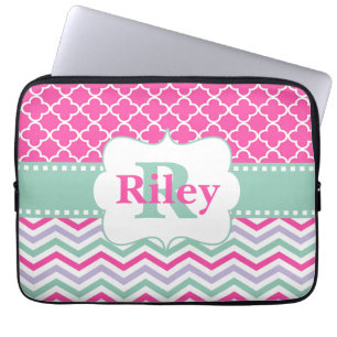 Rosa tadellose Zickzack Monogramm-Laptop-Hülse Laptopschutzhülle