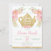 Rosa tadelloses Baby-Duschen-hoher Tee-Party-mit Einladung (Vorderseite)