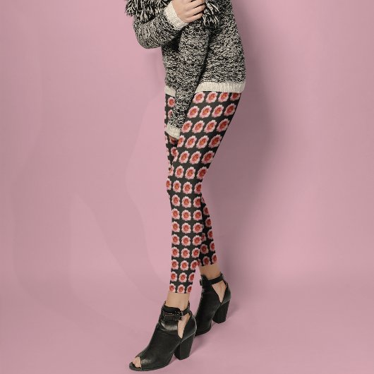 Rosa Taglilie Blumenmuster auf Schwarz Leggings