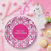 Rosa Talavera Hochzeitmonogramm gedruckt Pappteller (Party)