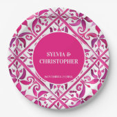 Rosa Talavera Hochzeitmonogramm gedruckt Pappteller (Vorderseite)