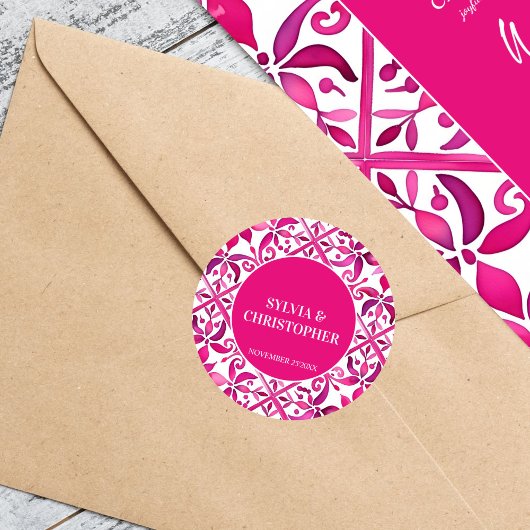 Rosa Talavera Hochzeitmonogramm gedruckt Runder Aufkleber