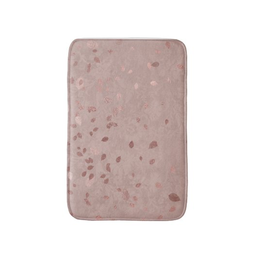 Rosa Tan Brown Shiny Gold Elegante Random-Blätter Badematte (Vorderseite Vertikal)