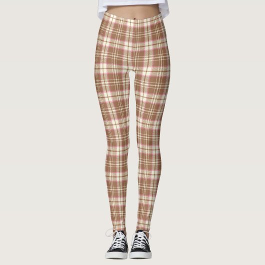 Rosa, Tan, Creme Karierte Leggings (Vorderseite)