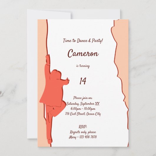 Rosa Tanz 14. Geburtstagsparty Einladung (Vorderseite)