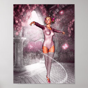 Rosa tanzende Ballerina und schöne Schmetterlinge Poster
