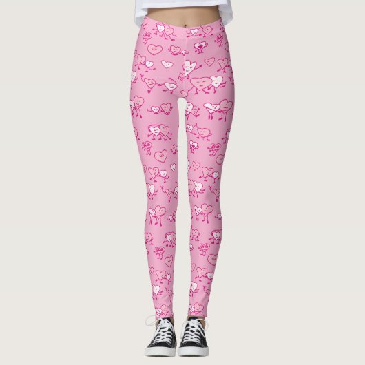 Rosa tanzende Herzen LOving Paare Valentine Leggings (Vorderseite)