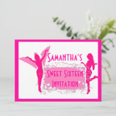 Rosa Tänzer 16 . Geburtstag Einladung (Stehend Vorderseite)