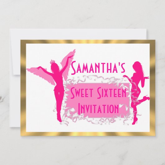 Rosa Tänzer 16 . Geburtstag Einladung (Vorderseite)