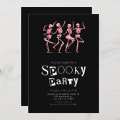 Rosa Tanzskelette Minimalistisches Halloween-Party Einladung (Vorne/Hinten)