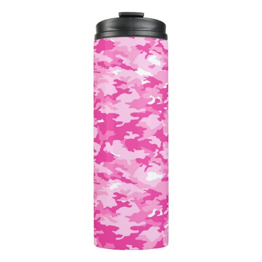 Rosa Tarnmuster – Brustkrebs-Bewusstsein Thermosbecher (Vorderseite)