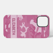 Rosa Tarnmuster Monogramm iPhone Hülle (Rückseite (Horizontal))