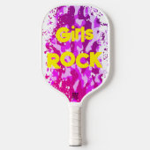 Rosa Tarnung mit gelbem Text | Pickleball Schläger (Vorderseite)