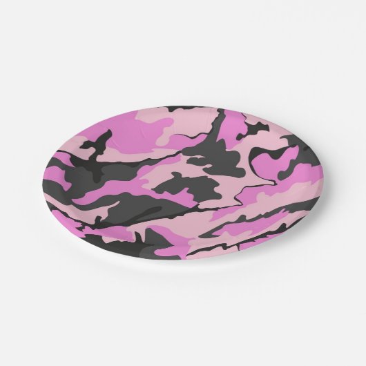 rosa Tarnung Pappteller (Schrägansicht)