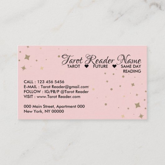 Rosa Tarot Reader Stars Moon Sun Celestial Visitenkarte (Rückseite)