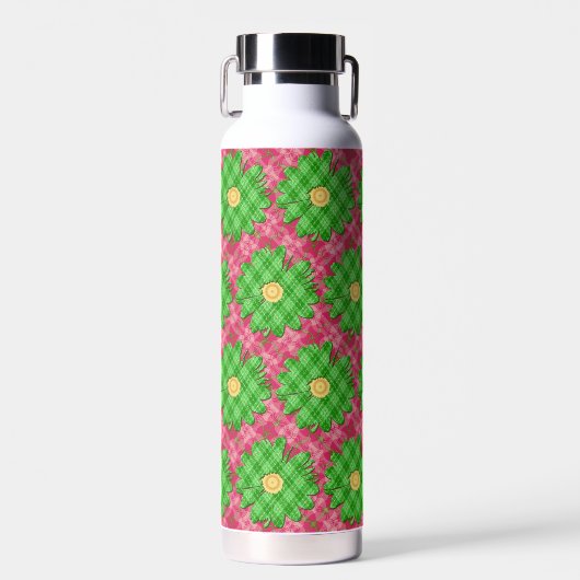 Rosa Tartan/hellgrüner Tischtuch Trinkflasche (Vorne)