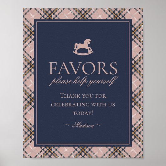 Rosa-Tartan-Karo-Schaukelpferd-Geschenke Schild (Vorne)