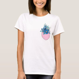 Rosa Tasche mit blauen Blumen T-Shirt