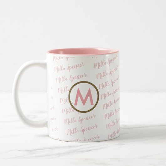 rosa Tasse mit Monogramm und Namensmuster (Links)