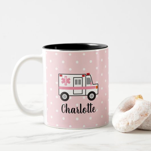 Rosa Tassen-Geschenk der Krankenwagen-Tassen-EMT Zweifarbige Tasse (Mit Donut)