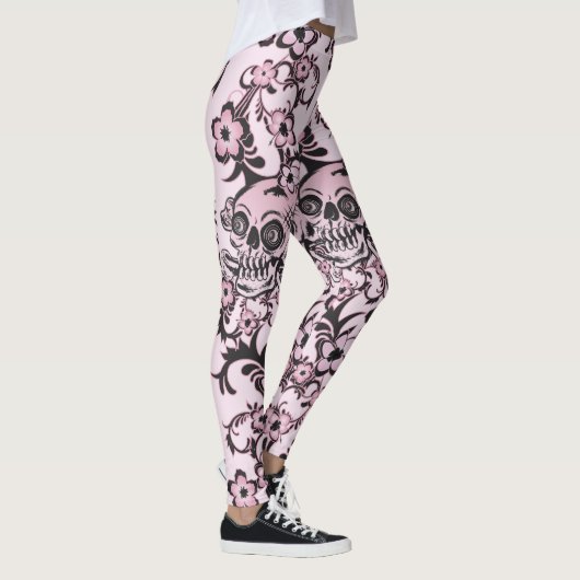 Rosa Tätowierungs-Schädel Leggings (Rechts)