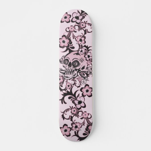 Rosa Tätowierungs-Schädel Skateboard (Vorne)