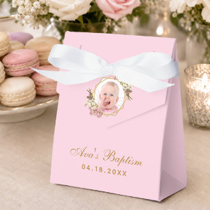 Rosa Tauf Mädchen Foto Orchideen Schrift Gold Flor Geschenkschachtel