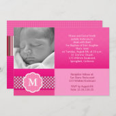 Rosa Taufe Baby Girl Monogram Einladung (Vorne/Hinten)