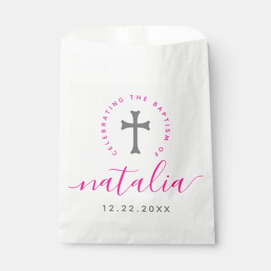 Rosa Taufe Christening Naming Cross Geschenktütchen (Vorderseite)