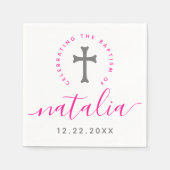 Rosa Taufe Christening Naming Cross Serviette (Vorderseite)