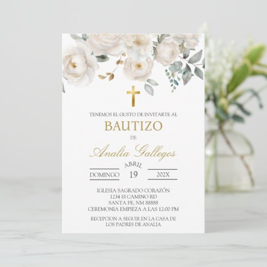 Rosa-Taufe Einladung (Stehend Vorderseite)