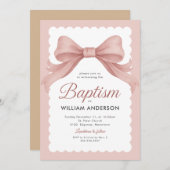 Rosa Taufe Einladung mit Elegant Bow und Klasse (Vorne/Hinten)