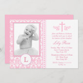 Rosa Taufe Foto Einladungen (Vorne/Hinten)