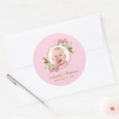 Rosa Taufe Girl Foto Gold Cross Orchideen Runder Aufkleber (Umschlag)