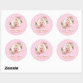 Rosa Taufe Girl Foto Gold Cross Orchideen Runder Aufkleber (Blatt)