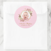 Rosa Taufe Girl Foto Gold Cross Orchideen Runder Aufkleber (Tasche)