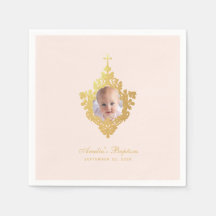 Rosa Taufe Girl Foto Imitate Gold Cross Vintag