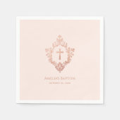 Rosa Taufe Girl Taufe Elegante Rose Wappen Serviette (Vorderseite)