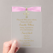 Rosa Taufe und Goldkreuz Acryleinladungen (Insitu (Handheld))