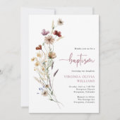 Rosa Taufe Wildblumen Einladung (Vorderseite)