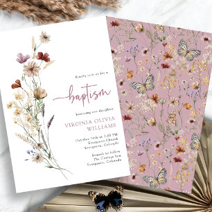 Rosa Taufe Wildblumen Einladung