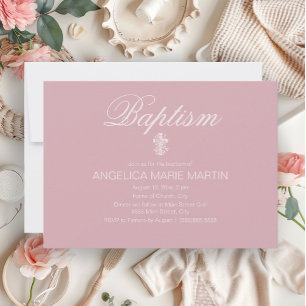 Rosa Taufkleid für Baby Mädchen mit Kreuz Einladung