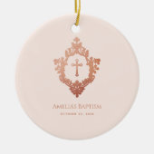 Rosa Taufkreuz in Wappen Rose Gold Girl Foto Keramik Ornament (Vorne)