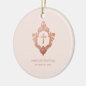 Rosa Taufkreuz in Wappen Rose Gold Girl Foto Keramik Ornament (Links)