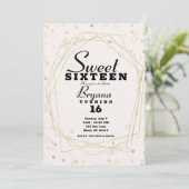 Rosa Taupe Dots & Gold Geometric Modern Sweet 16 Einladung (Stehend Vorderseite)