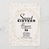 Rosa Taupe Dots & Gold Geometric Modern Sweet 16 Einladung (Vorne/Hinten)
