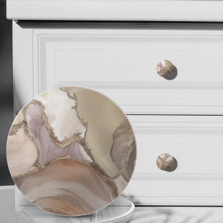 Rosa-Taupe Flüssig-Marmor und Gold Keramikknauf